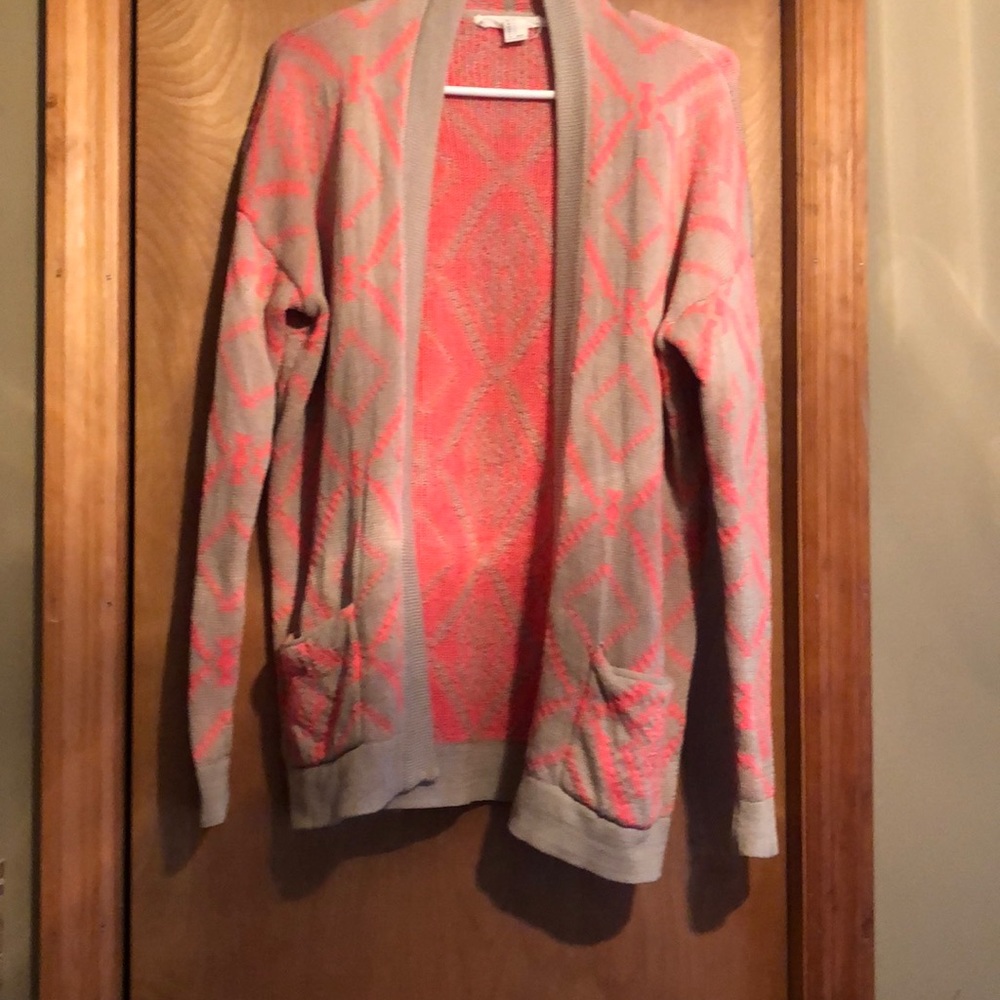 Oversized Tan and Coral Cardigan